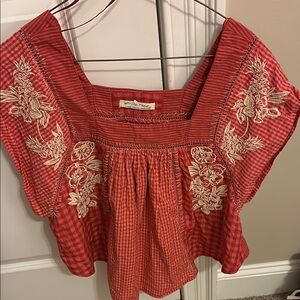 Red Embroidered Women's Top